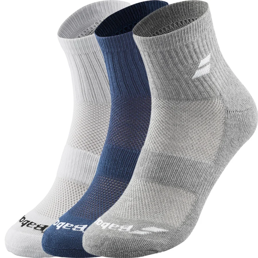 Chaussettes Babolat Quarter lot de 3 paires – Blanc / Bleu foncé / Gris