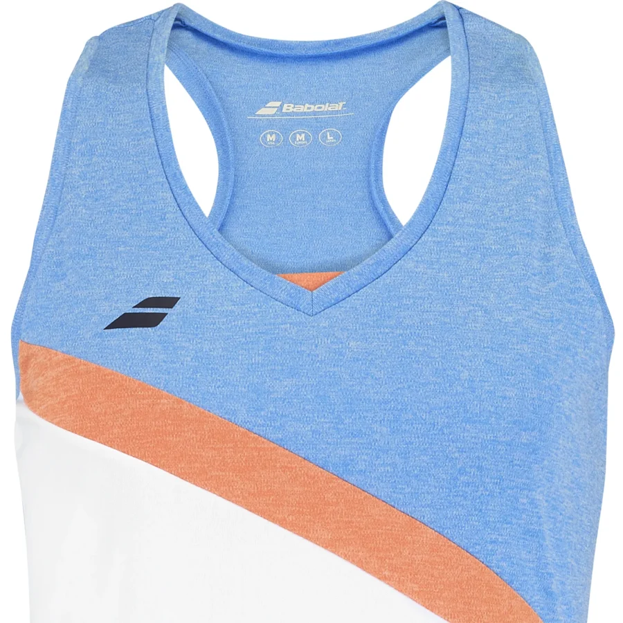 Débardeur Babolat Play Femme Blanc et bleu col V